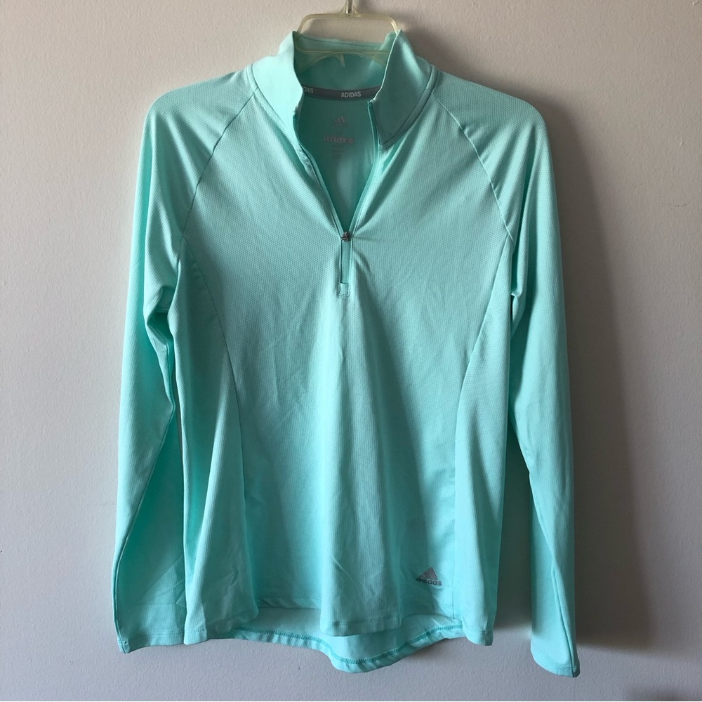 Addias womens knit 1/4 zip golf top color clear mint size M